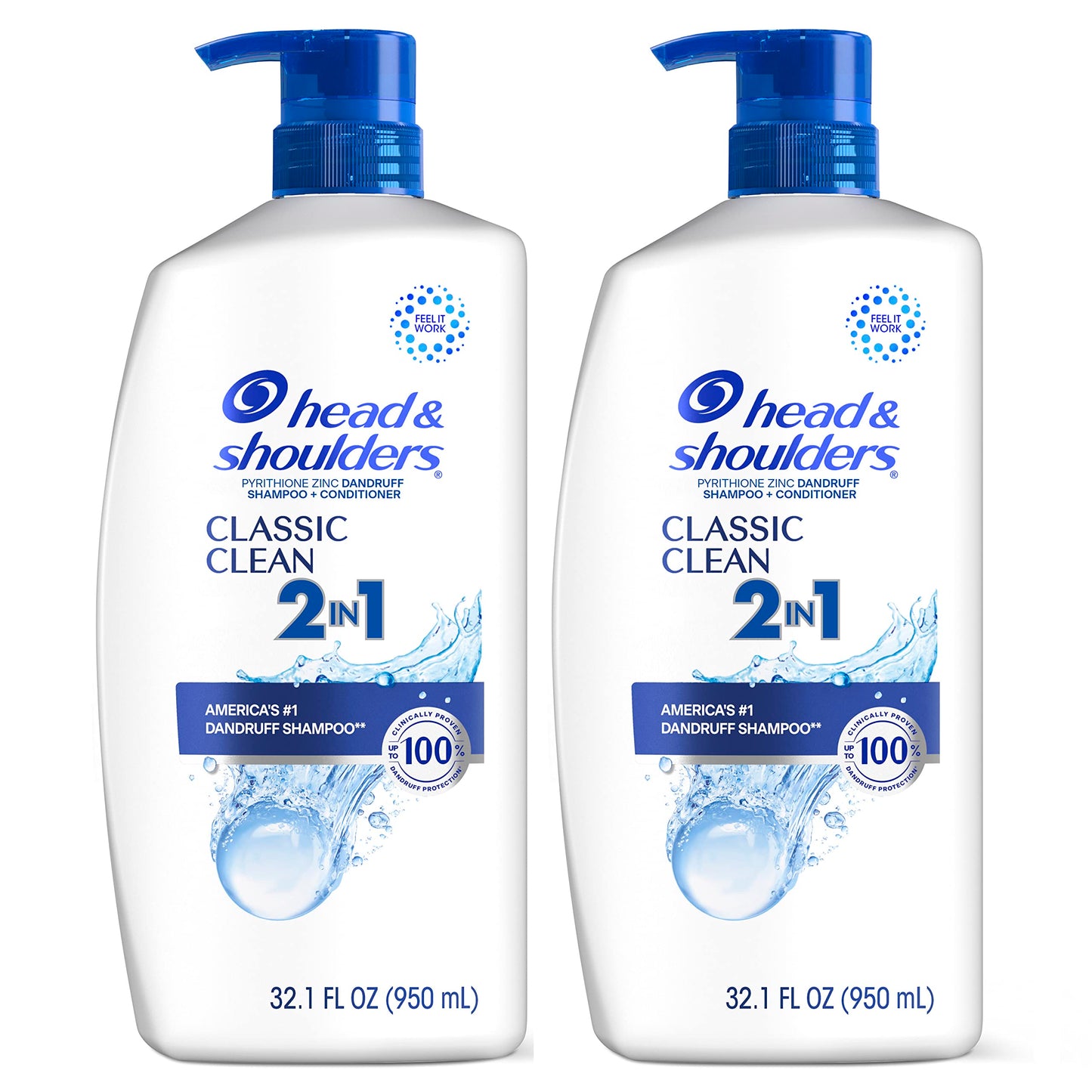 Head & Shoulders 2-in-1 Classic Clean Anti-Dandruff Shampoo & Conditioner Twin Pack, Paraben-Free, Color-Safe, Fresh Scent, 32.1 Fl Oz (Set of 2)