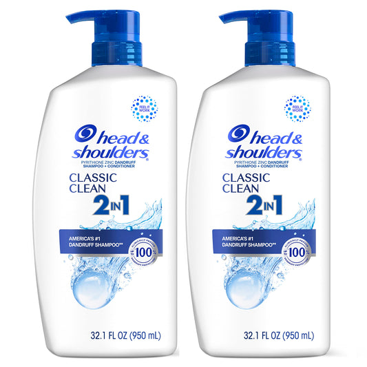 Head & Shoulders 2-in-1 Classic Clean Anti-Dandruff Shampoo & Conditioner Twin Pack, Paraben-Free, Color-Safe, Fresh Scent, 32.1 Fl Oz (Set of 2)