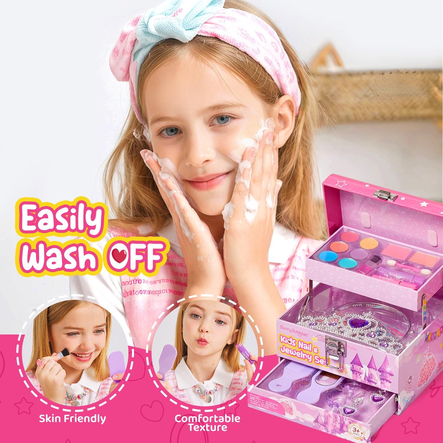 Kids Washable Makeup Kit with Mirror & Jewelry