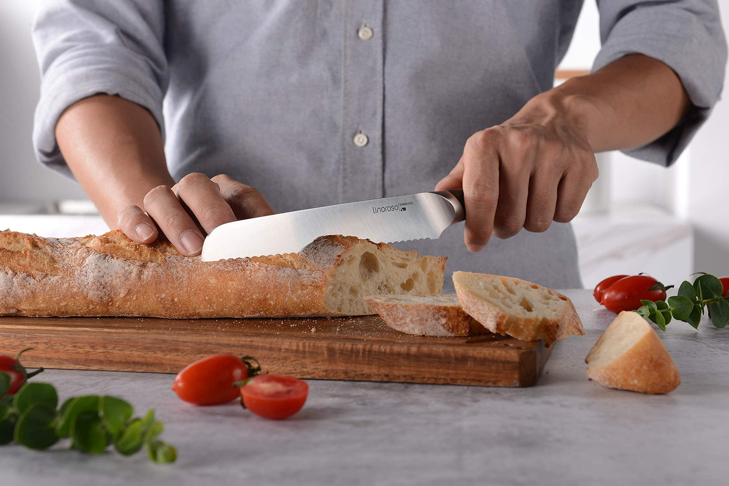 linoroso Serrated Bread Knife for Homemade Bread,Ultra Sharp Forged German High Carbon Stainless Steel Blade(8 inch),Full Tang,Ergonomic Handle- MAKO Series