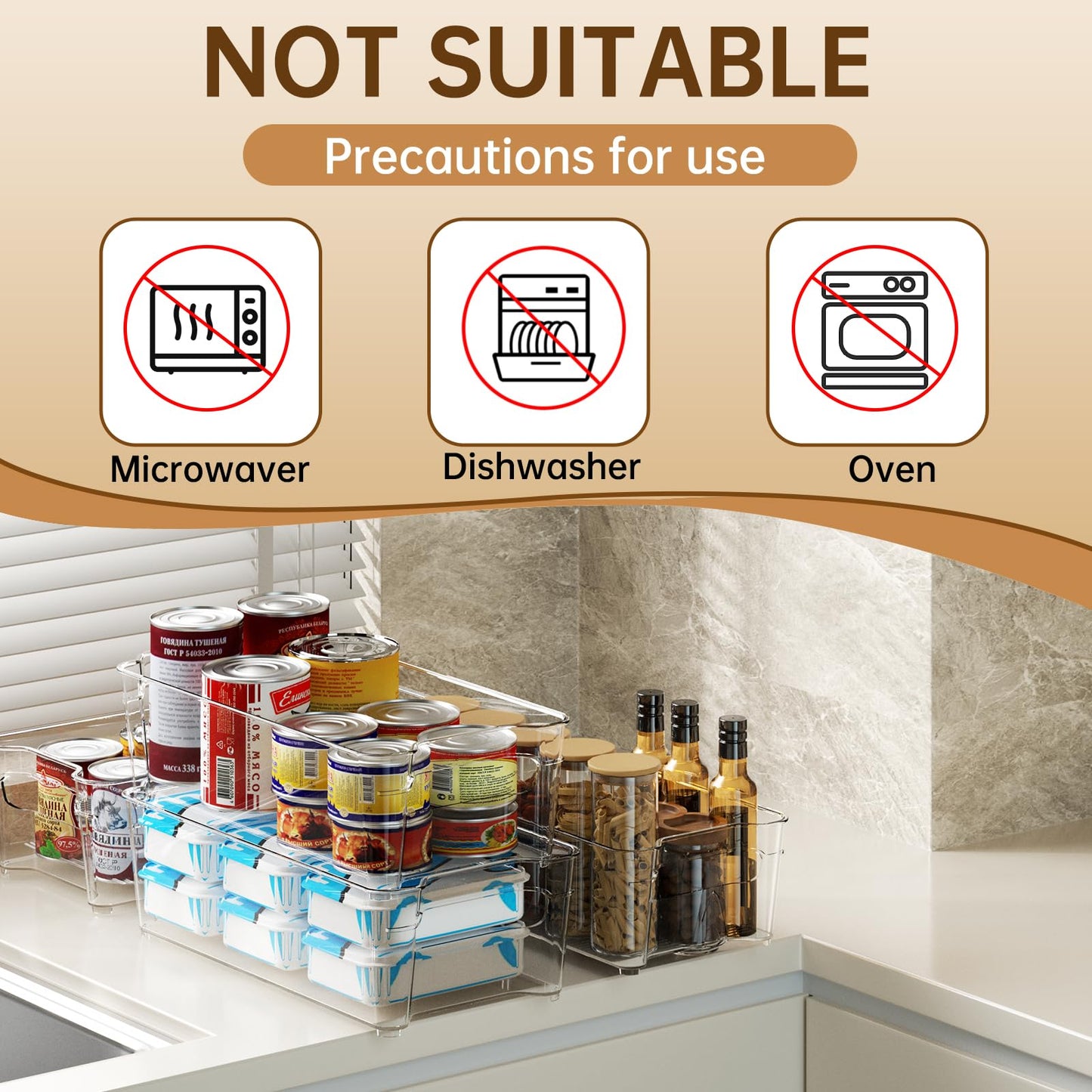 8-Pack Clear Plastic Fridge Organizer Bins