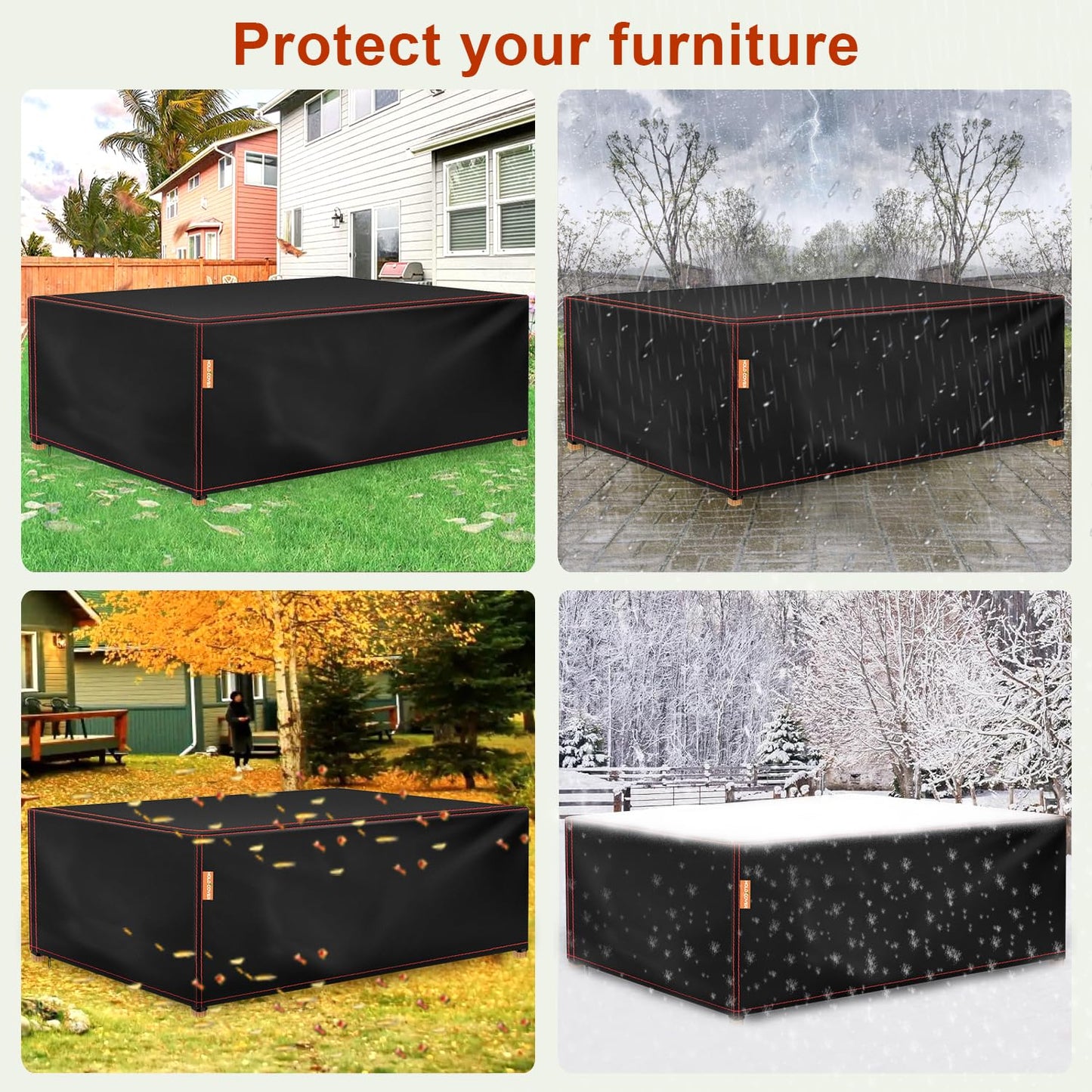 Patio Furniture Covers Waterproof , 420D Furniture Covers for Outdoor Sectional Sofa Set, Rectangular Outdoor Furniture Table and Chair Covers (102" L×74" W×28" H)