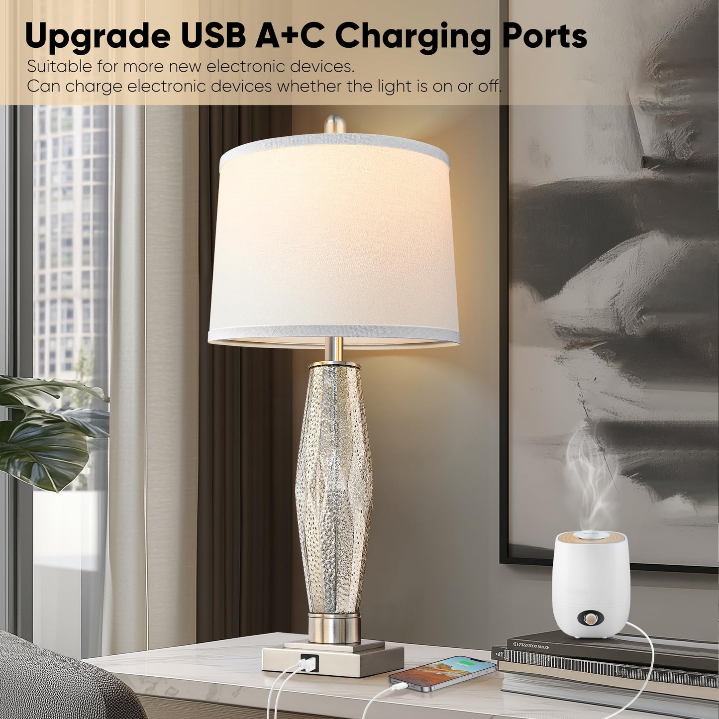 2 Pack Table Lamps with USB Charging Ports