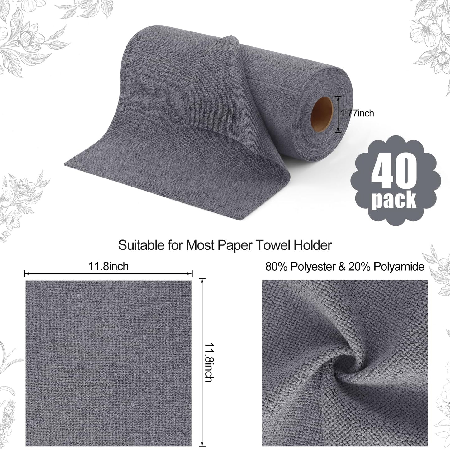 Microfiber Cleaning Cloth Roll, 40 Pack, Lint Free
