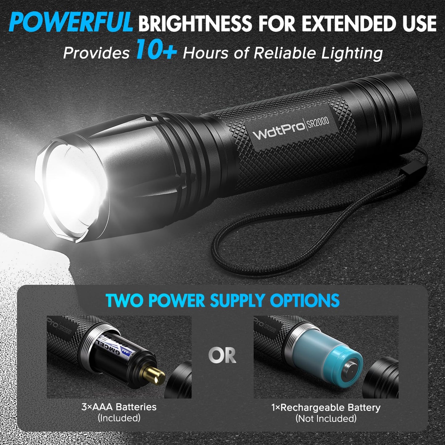 WdtPro LED Flashlight High Lumens SR2000 Pro
