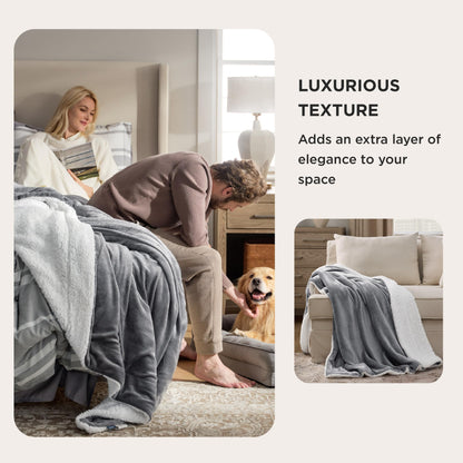 Bedsure Sherpa Fleece Throw Blanket, Grey, 50x60