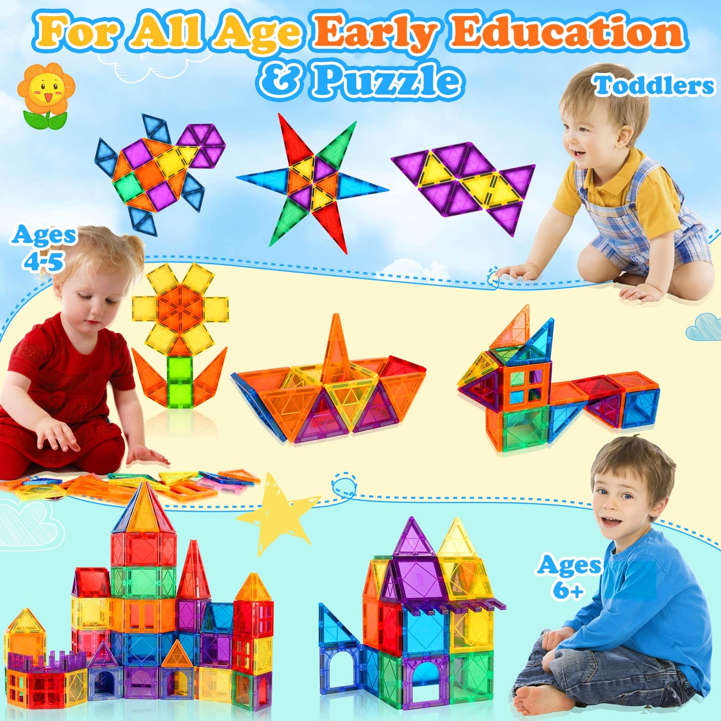 Magnetic Building Tiles for Kids Ages 3-7