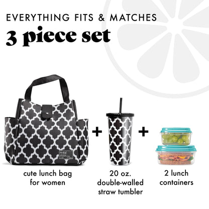 Insulated Lunch Bag with Containers & Tumbler
