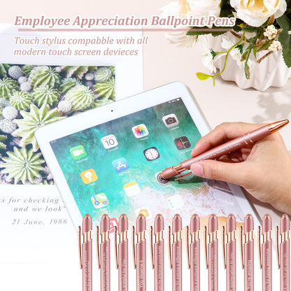 Outus 72 Pcs Employee Appreciation Gifts Pens with Stylus Tip Inspirational Pen Bulk Motivational Ballpoint Pen Black Ink Thank You Pens for Employee Coworker Team, 12 Styles (Rose Gold)