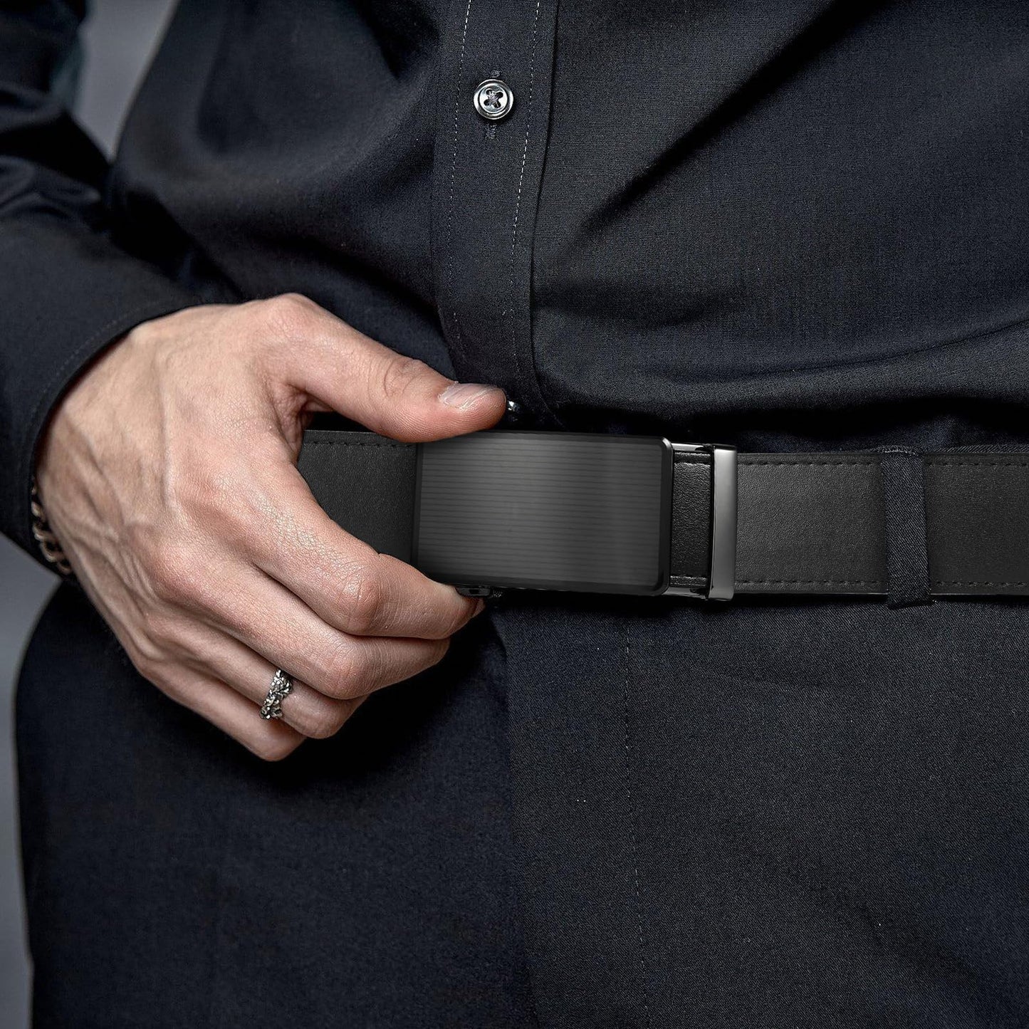West Leathers Men's Ratchet Leather Belts Set - Adjustable, Gift-Ready Dress Belts (Black, 28" to 34" Waist Adjustable)