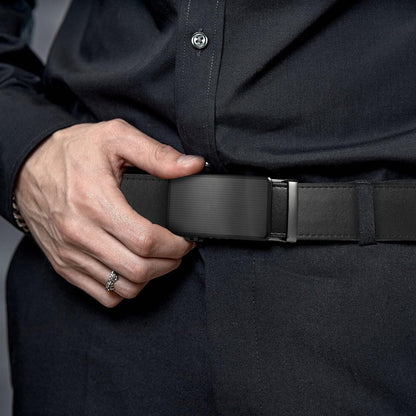 West Leathers Men's Ratchet Leather Belts Set - Adjustable, Gift-Ready Dress Belts (Black, 28" to 34" Waist Adjustable)