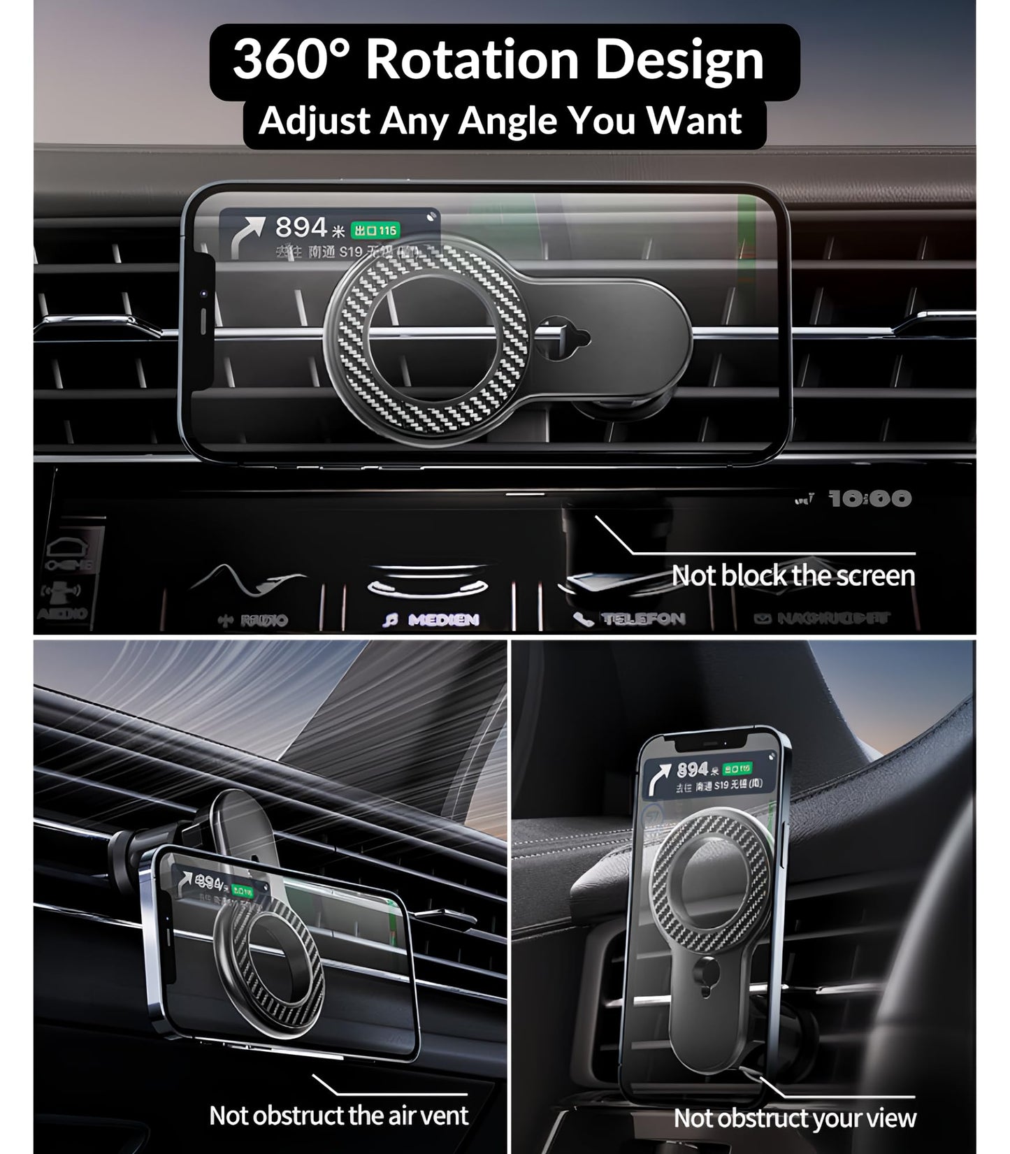 DYT for iPhone Magsafe car Mount【20 Super Magnets】 Magnetic Phone Holder for Car【360° Rotation】 Hands Free Car Phone Holder Mount Fit iPhone 15 14 13 12 Pro Max Plus Mini, Samsung & All Phones