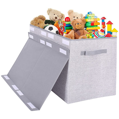 Large Toy Box Chest Storage Organizer with Lid,Collapsible Kids Toys Boxes Basket Bins with Sturdy Handles for Boys and Girls, Nursery, Playroom, Closet 25"x13" x16" (Light Grey)