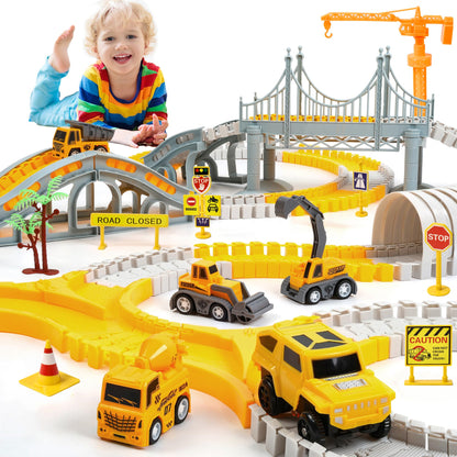 BUBZEEX 345 PCS Construction Toys Race Tracks, 5 PCS Construction Car Toys Gifts for 2 to 4 Years Old Boy and Girl, Kids Car Track Christmas Birthday Gift for Toddlers 5 to 7 Years