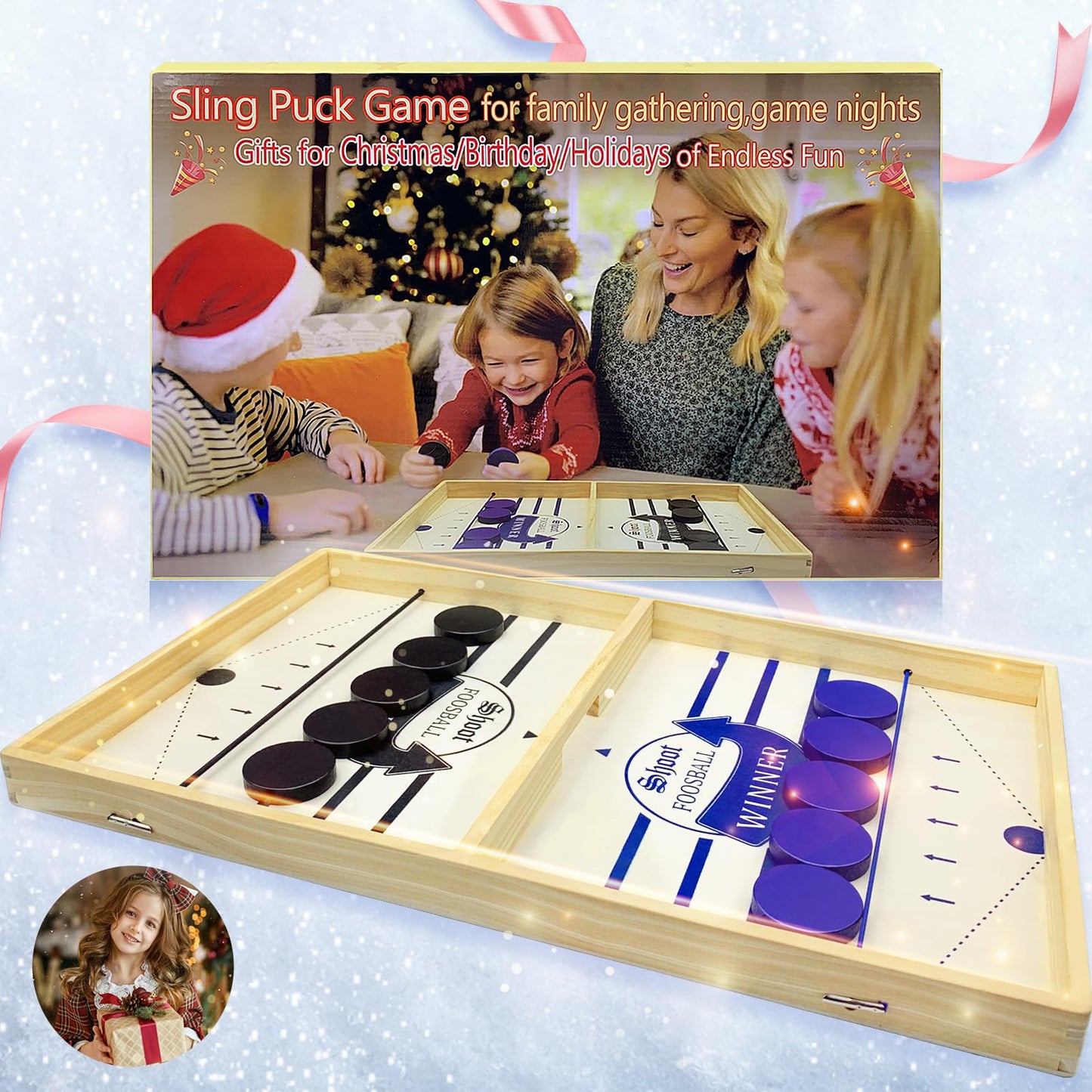 Fast Sling Puck Game, Puck Sling Game, Slingshot Table Hockey Wooden Puck Board Game for Kids and Adults Family Game Nights-Xmas Gifts