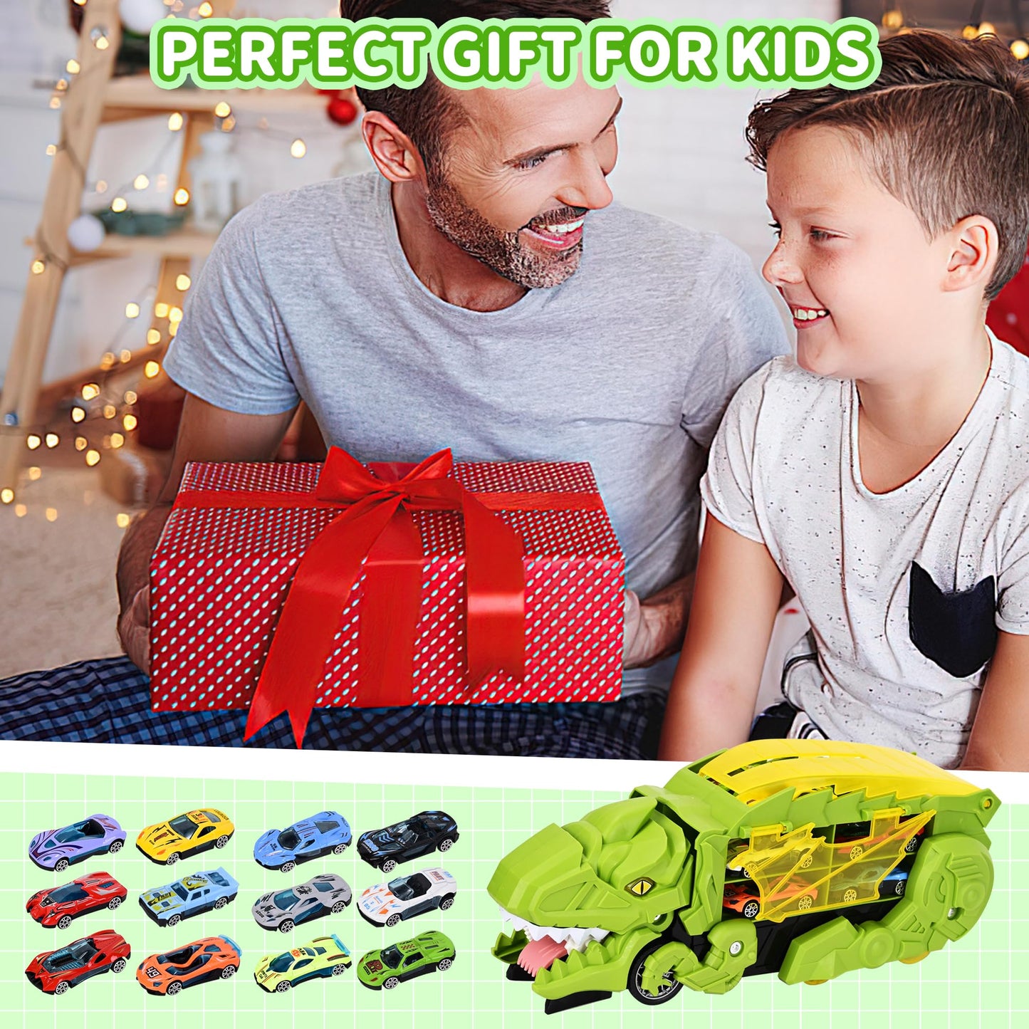 Transformable Dinosaur Truck Toy with 12 Cars