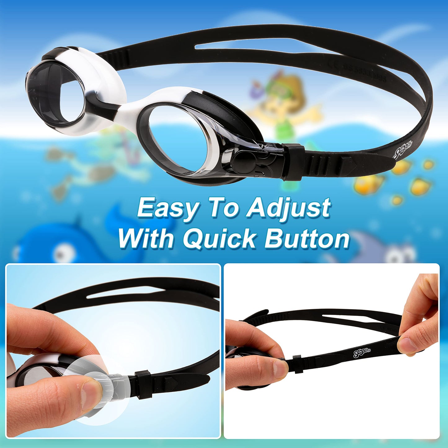 Sloosh Kids Swim Goggles (2 Pack), Swimming Goggles No Leaking Wide View Anti-Fog Anti-UV for Boys & Girls Teens (Black & Blue)