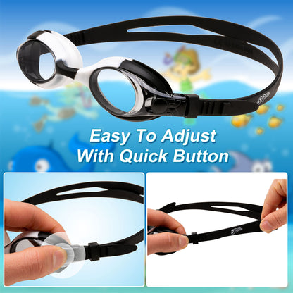 Sloosh Kids Swim Goggles (2 Pack), Swimming Goggles No Leaking Wide View Anti-Fog Anti-UV for Boys & Girls Teens (Black & Blue)