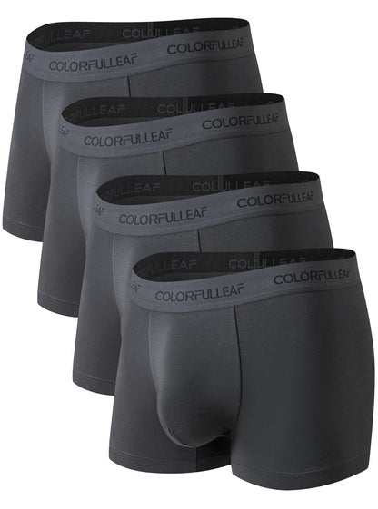 COLORFULLEAF Men's Bamboo Underwear Ultra Soft Comfy Breathable Bamboo Rayon Trunks in 4 Pack(4Dark Grey,Small)