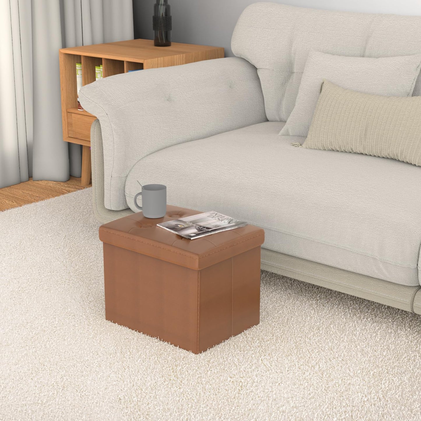 eMOUSE Brown Storage Ottoman Foot Rest