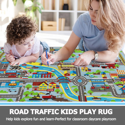 Kids Play Area Rug Cars Traffic Road Design