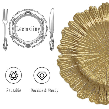 Leemxiiny Reef Gold Charger Plates, Set of 6 Decorative Chargers for Dinner Plates Bulk for Wedding, Party, Holiday, Thanksgiving, Christmas Table Setting