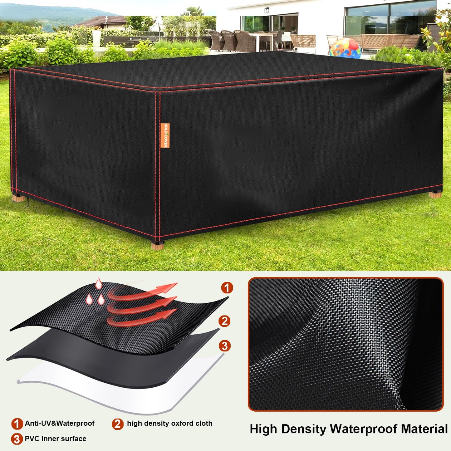 Patio Furniture Covers Waterproof , 420D Furniture Covers for Outdoor Sectional Sofa Set, Rectangular Outdoor Furniture Table and Chair Covers (102" L×74" W×28" H)