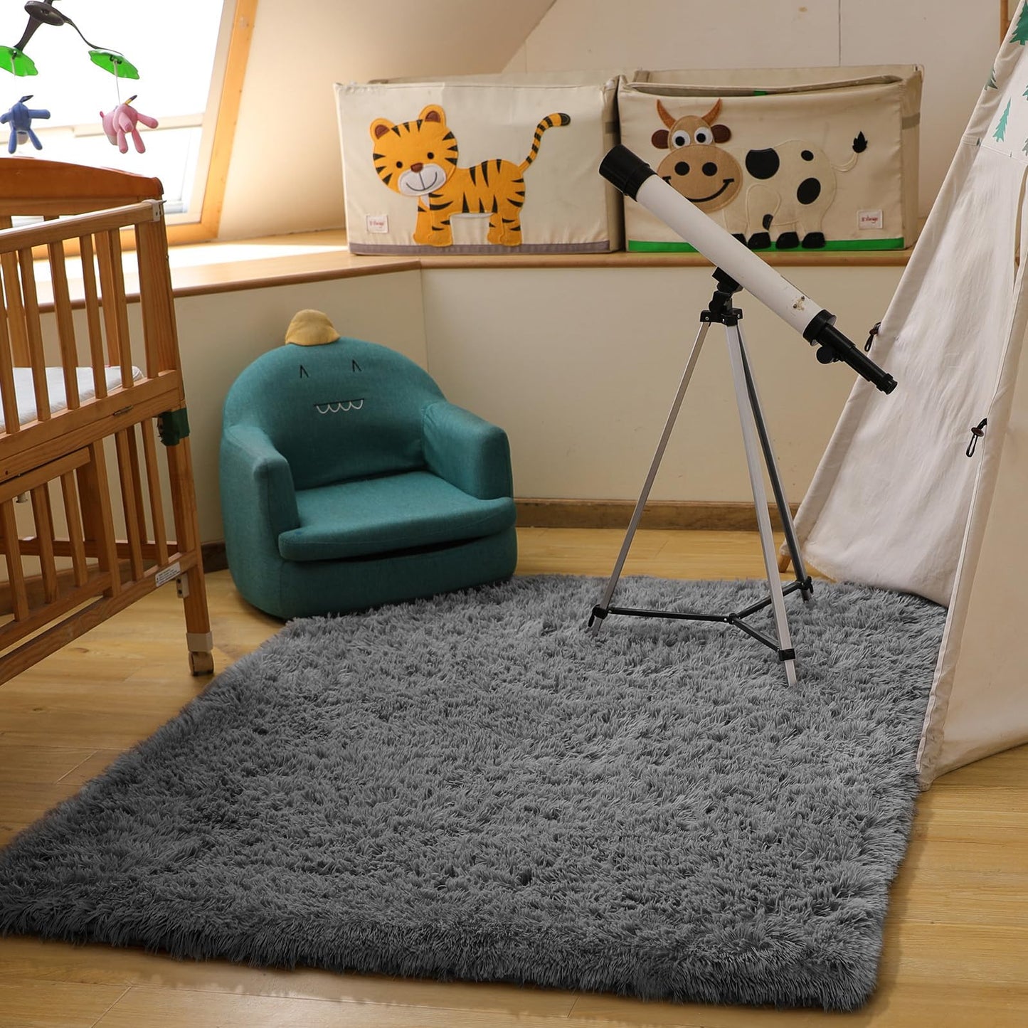 Fluffy Gray Shag Area Rug for Bedroom