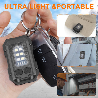Yongsenina Rechargeable Mini Flashlight Keychain, Flashlight Clip, LED Keychain Light - Super Bright 900 LM, Pocket Flash Light with COB Side Light, USB C Rechargeable Warning IPX5 Flashlight.