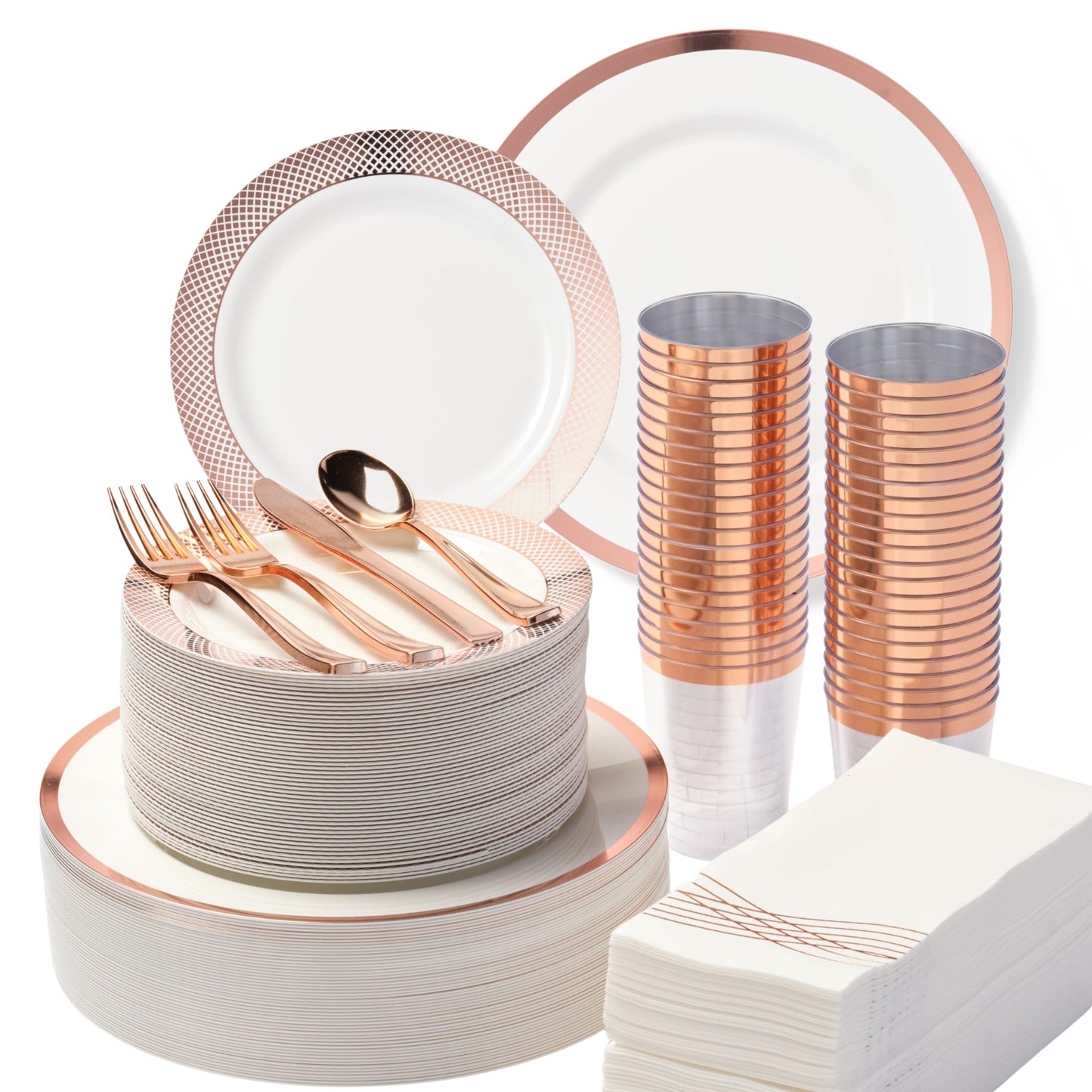 Elegant Rose Gold Disposable Dinnerware Set for 50