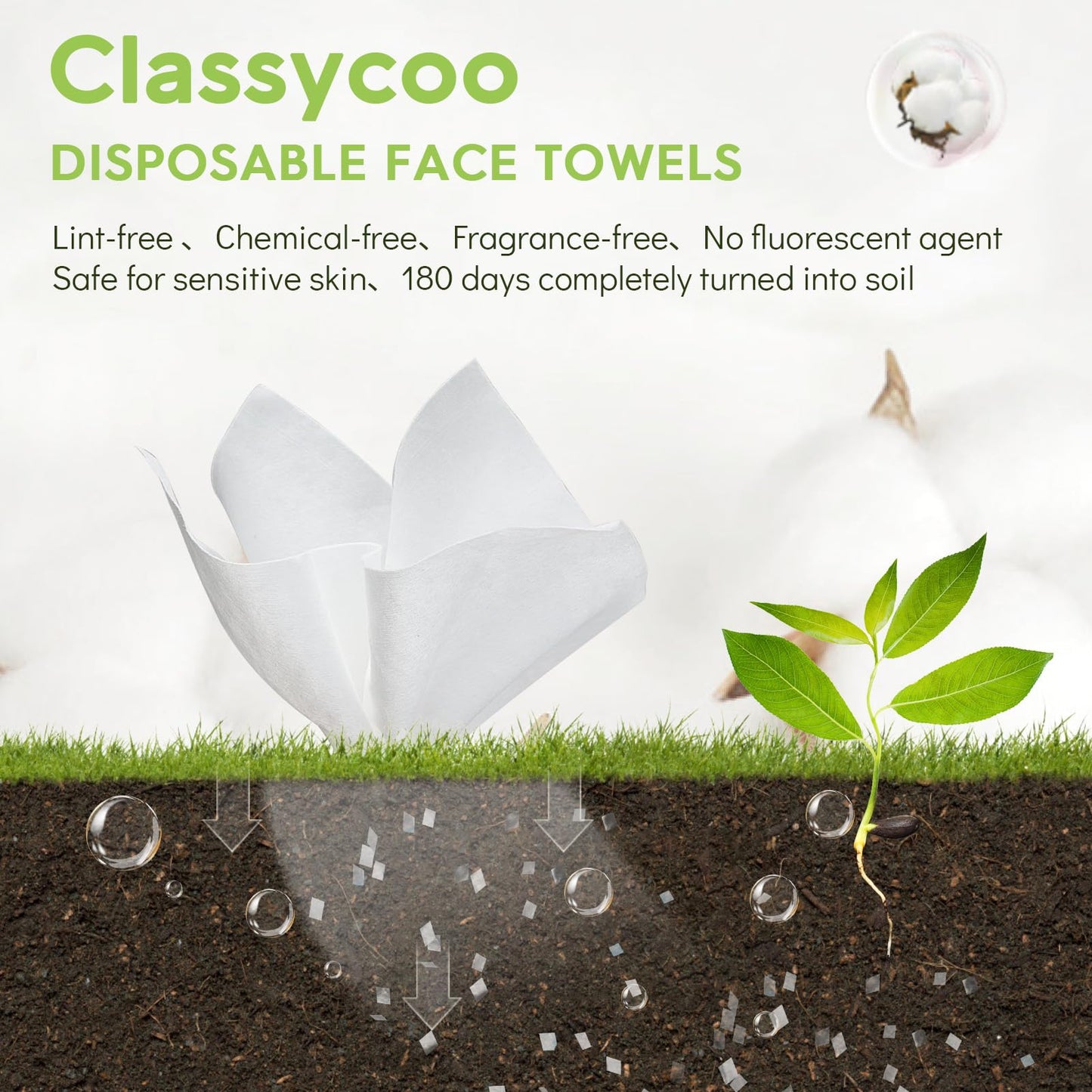 100 Pack Organic-Cotton Disposable Face Towels