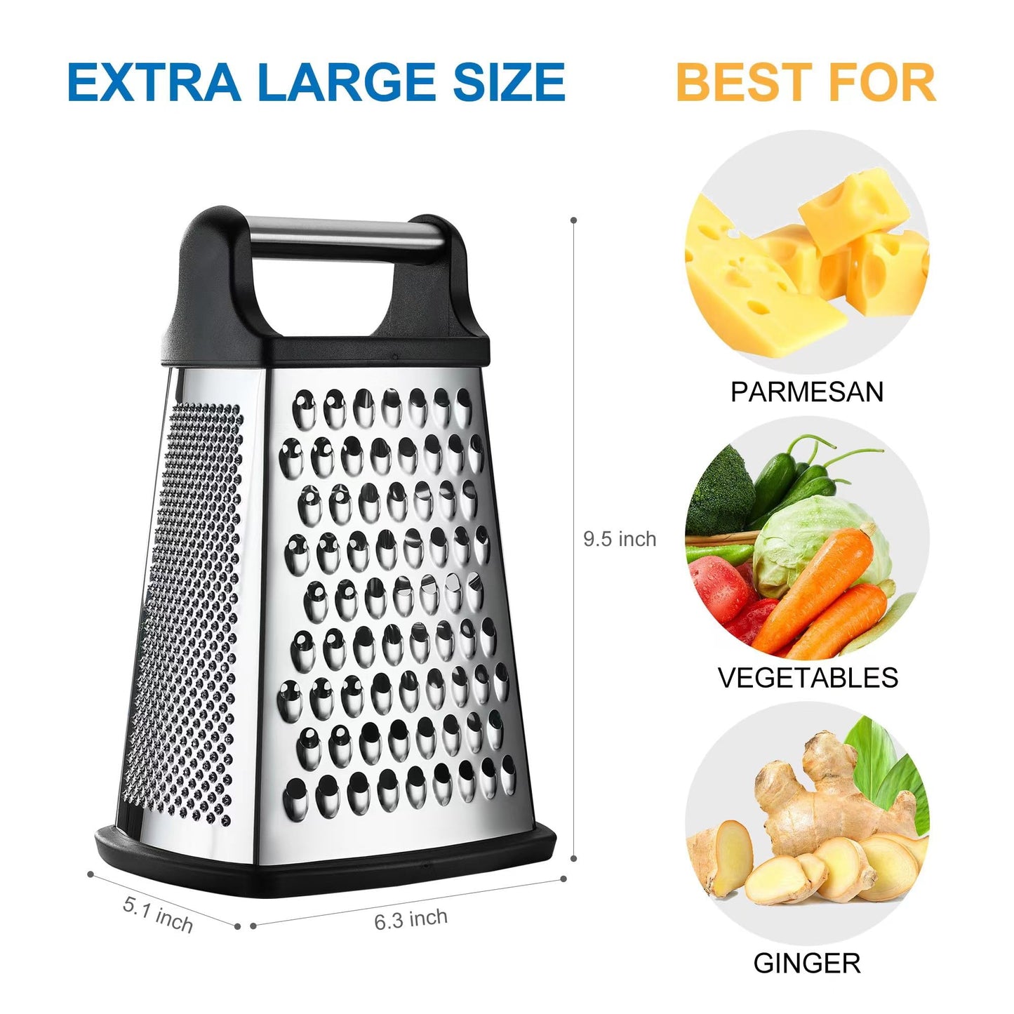 XL Stainless Steel 4-Sided Cheese Grater