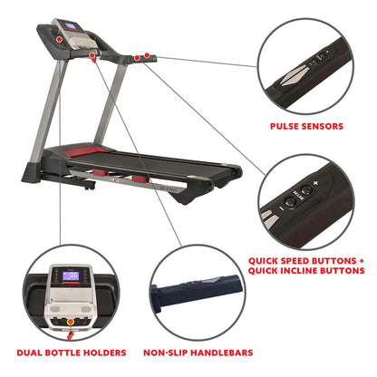 Sunny Health & Fitness Performance Treadmill with 15 Level Auto Incline, Shock Absorption, Digital Monitor, Quick Speed Buttons, Wide Running Belt, Foldable, Device Holder, USB/Bluetooth Connection