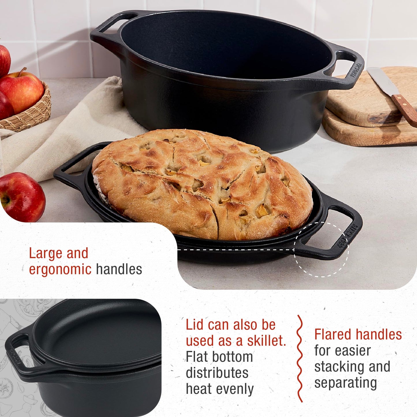 Victoria 6-Quart Cast Iron Dutch Oven Set