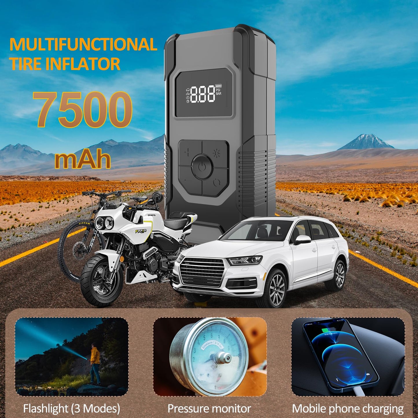 Portable Air Compressor Tire Inflator with Gauge