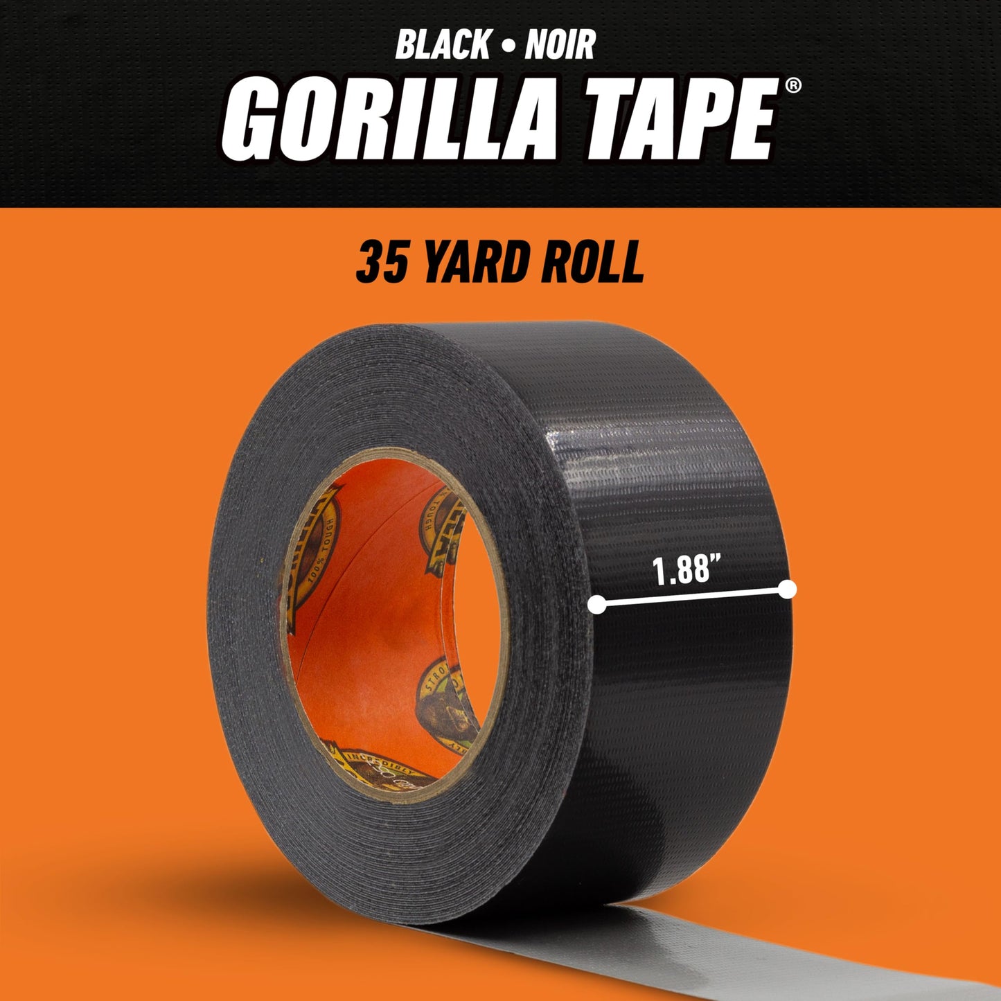 Gorilla Black Duct Tape, 1.88" x 35 yd, Black, (Pack of 1)