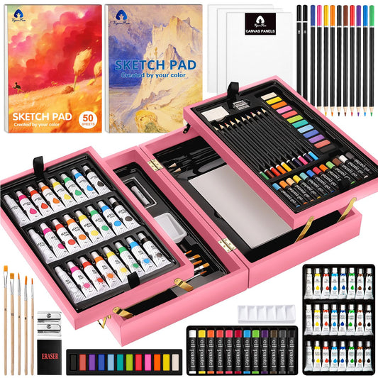 Deluxe Wooden Art Set with Sketch Pads and Paints