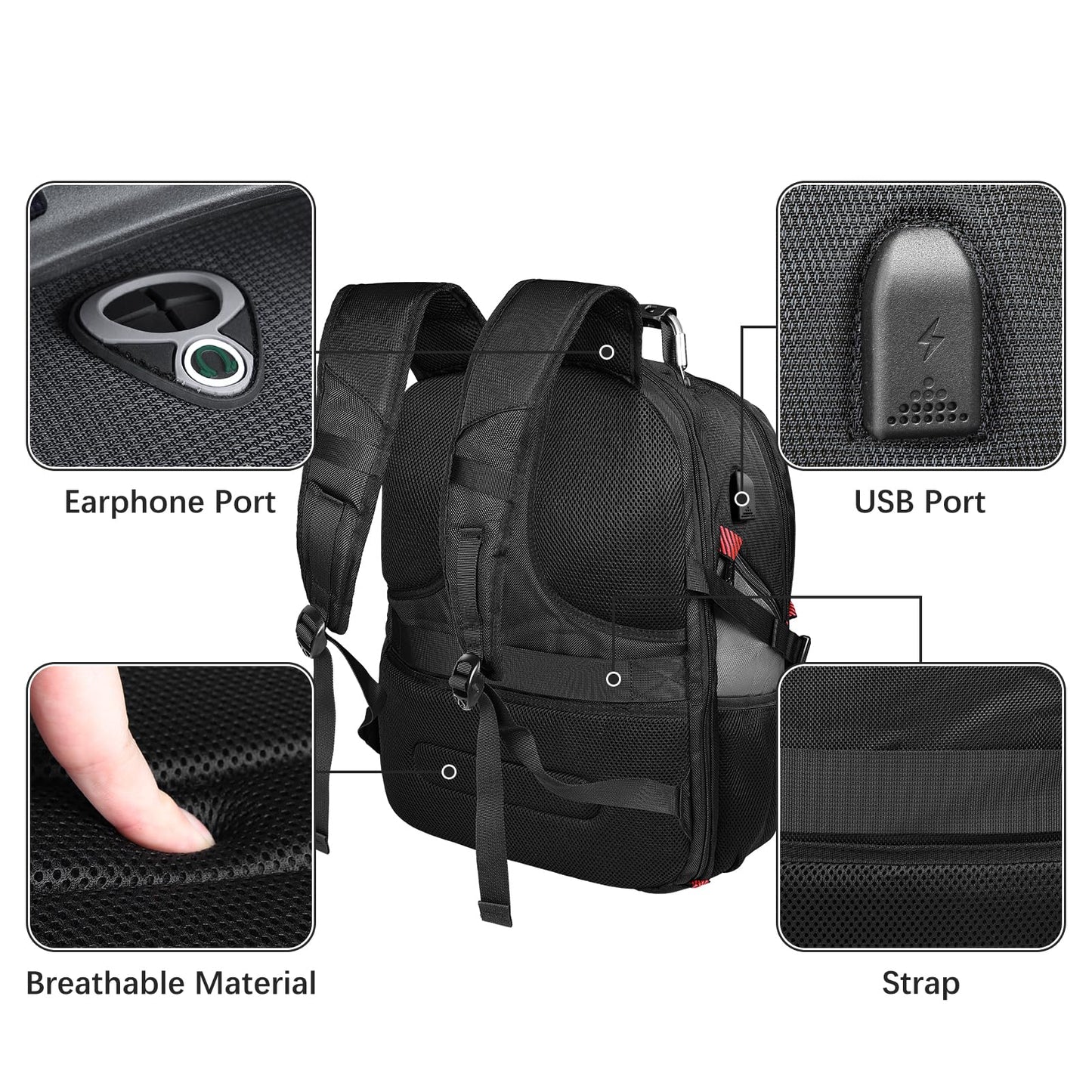 Large Travel Laptop Backpack with USB Charging