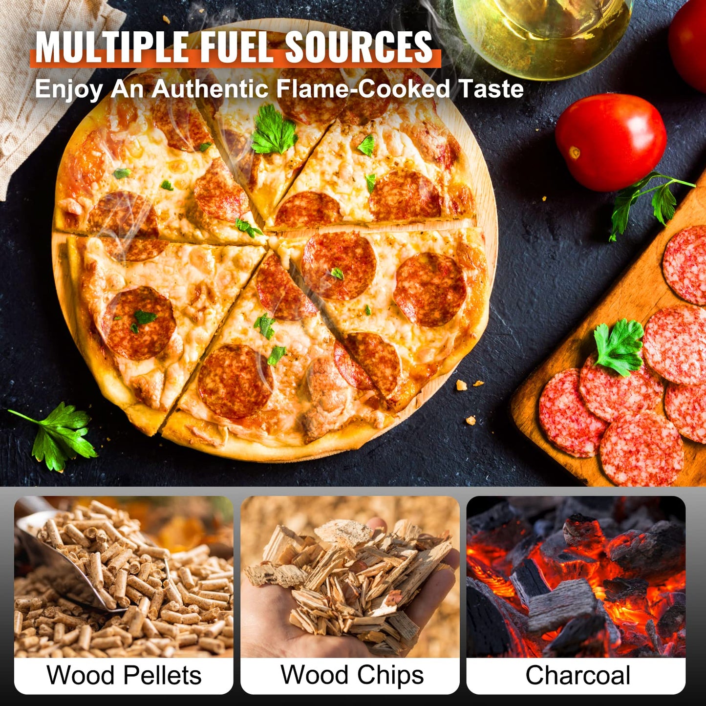 VEVOR Outdoor Pizza Oven, 12-inch Pellet and Charcoal Fire Pizza Maker, Portable Outside Stainless Steel Ovens with Pizza Stone, Waterproof Cover, Shovel, Wood Burner for Backyard Camping, Black