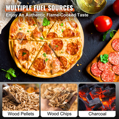 VEVOR Outdoor Pizza Oven, 12-inch Pellet and Charcoal Fire Pizza Maker, Portable Outside Stainless Steel Ovens with Pizza Stone, Waterproof Cover, Shovel, Wood Burner for Backyard Camping, Black
