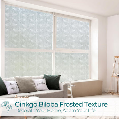 Windimiley Privacy Window Film Frosted Glass Window Cling Bathroom Peel and Stick Sun Blocking Decorative Ginkgo Opaque Door Window Tint for Home，17.4x78.7in