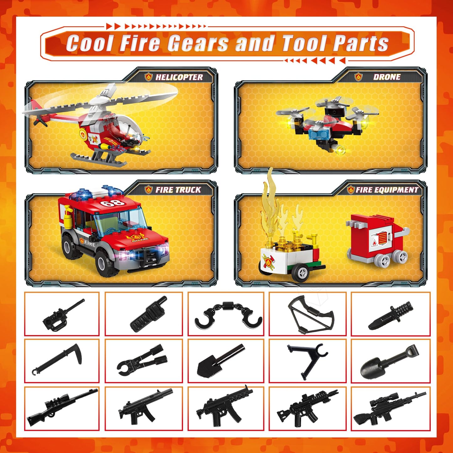 Fire Station Building Blocks Set with Vehicles