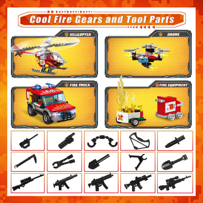 Fire Station Building Blocks Set with Vehicles