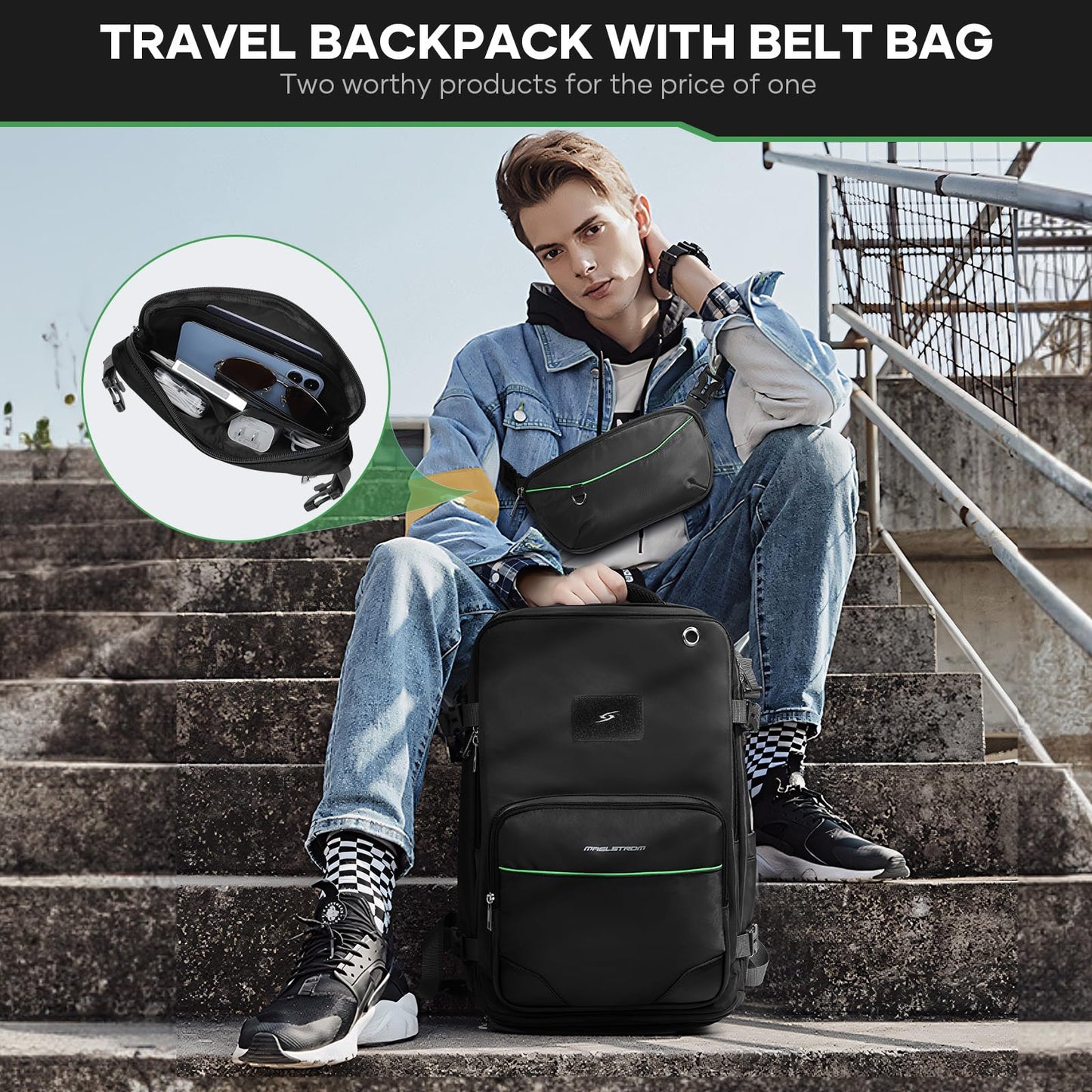 35L Waterproof Travel Backpack with Shoe Compartment