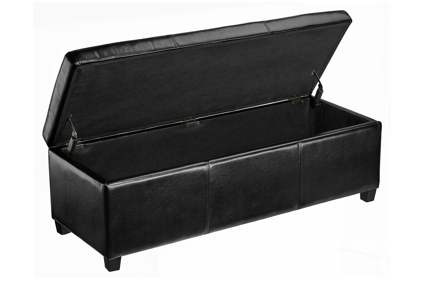 FIRST HILL FHW HRF1980 Uphosterly, Large, Midnight Black Ottoman with Faux Leather Fabric, Safety Hinge