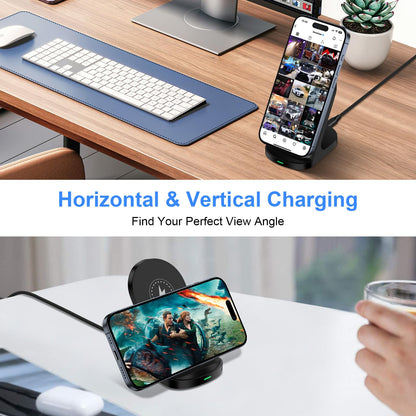 Wireless Charger Samsung, 15W Wireless Phone Charger Stand for Samsung S24 S24 Ultra S24+ S23FE S22 S21 S20 Z Fold 5 Z Flip 5, Android Charging Station for iPhone 15 14 13 12 11, Google Pixel 8 8 Pro