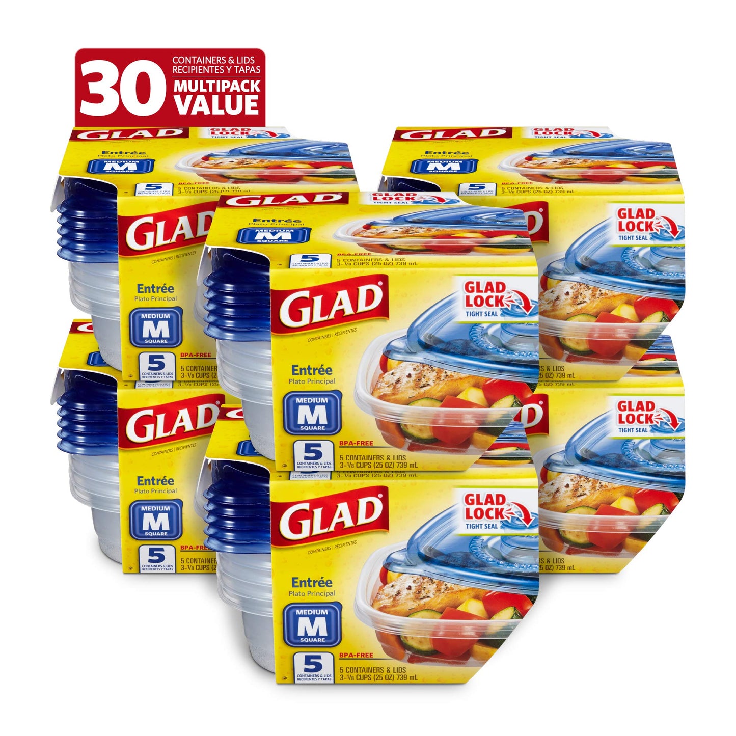 Glad Food Storage Containers, 30 Count Pack