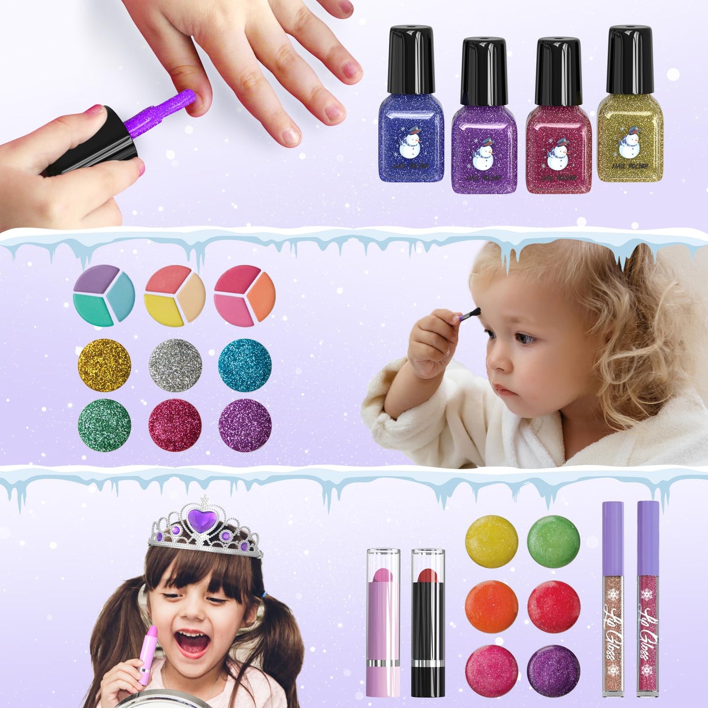 PERRYHOME Kids Makeup Kit for Girl 52 Pcs Frozen Castle Toys for Girls, Safe & Non-Toxic & Washable Little Girl Makeup Set, Toddler Girl Toy Christmas & Birthday Girl Gift for 3-12 (Purple)