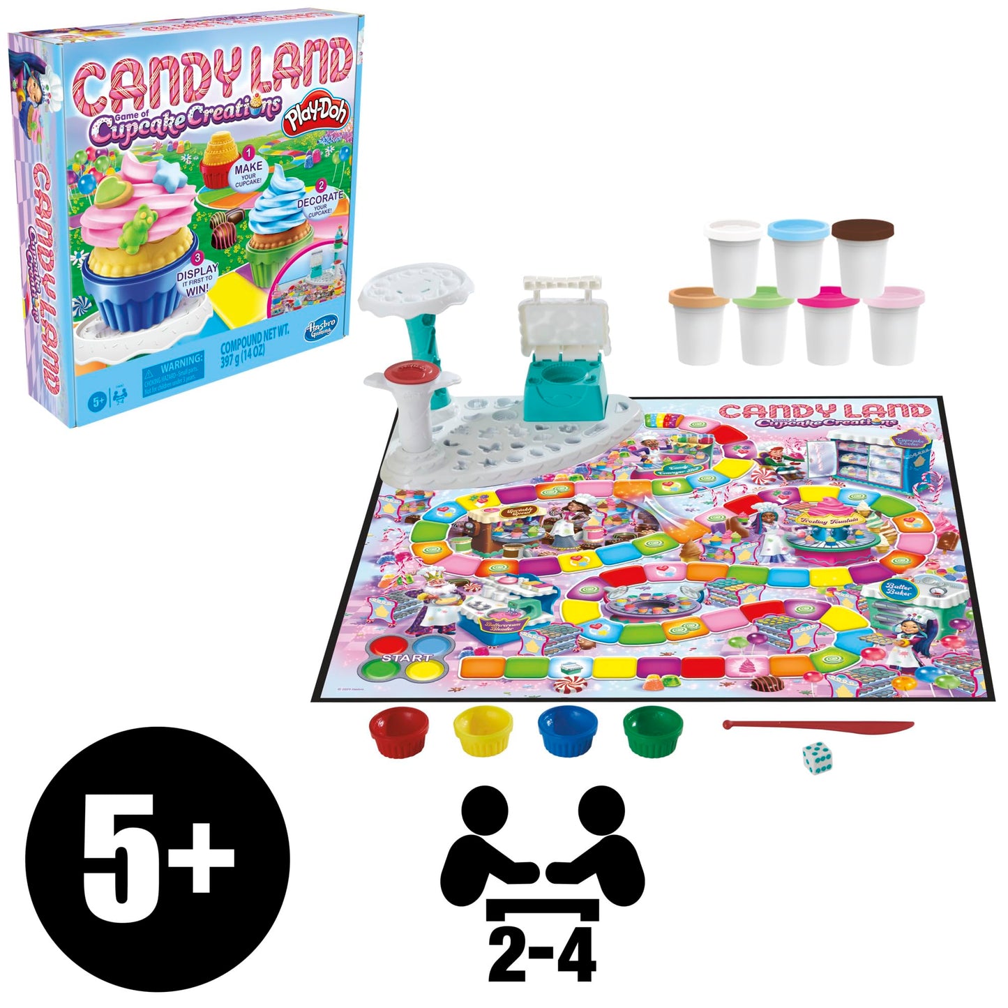 Hasbro Gaming Candy Land Cupcake Creations, Kids Board Game with 7 Play-Doh Cans and Tools