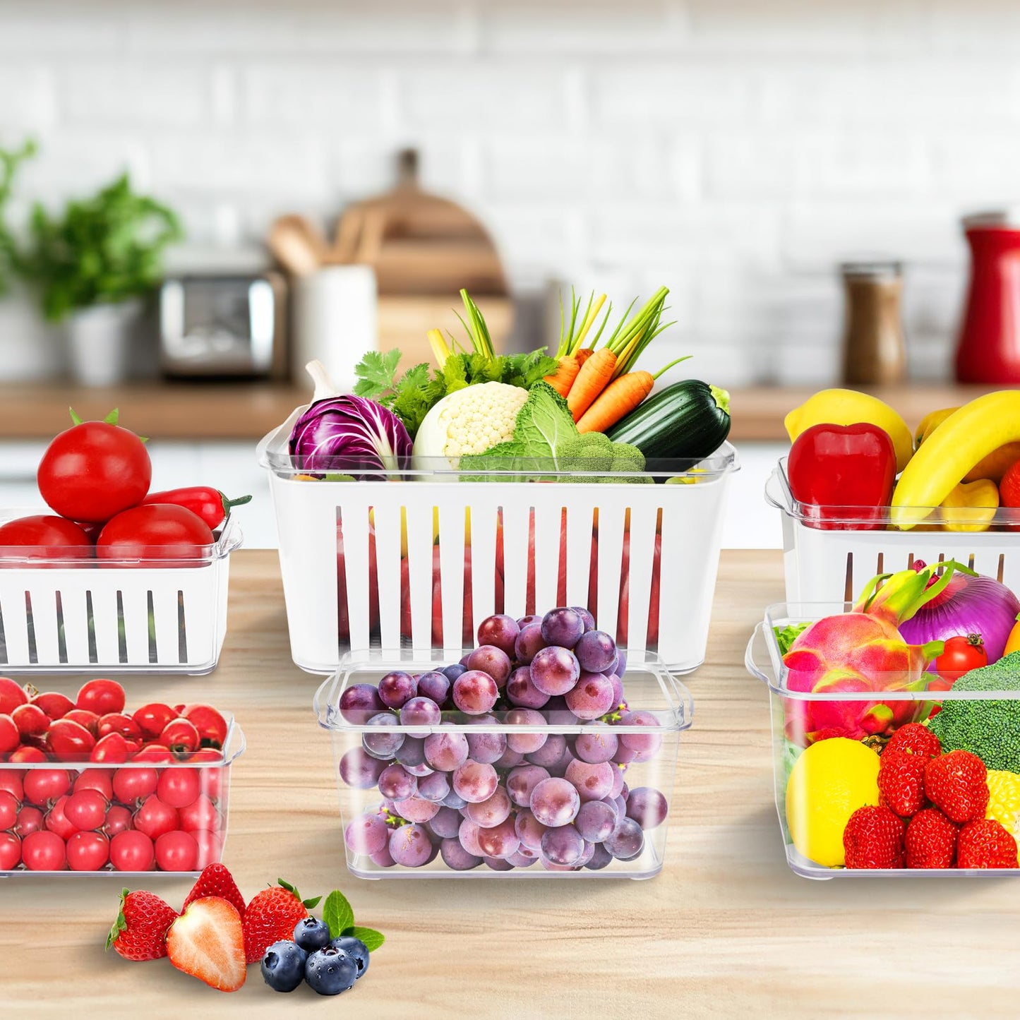 Fruit Storage Containers with Removable Colander 3 Pack